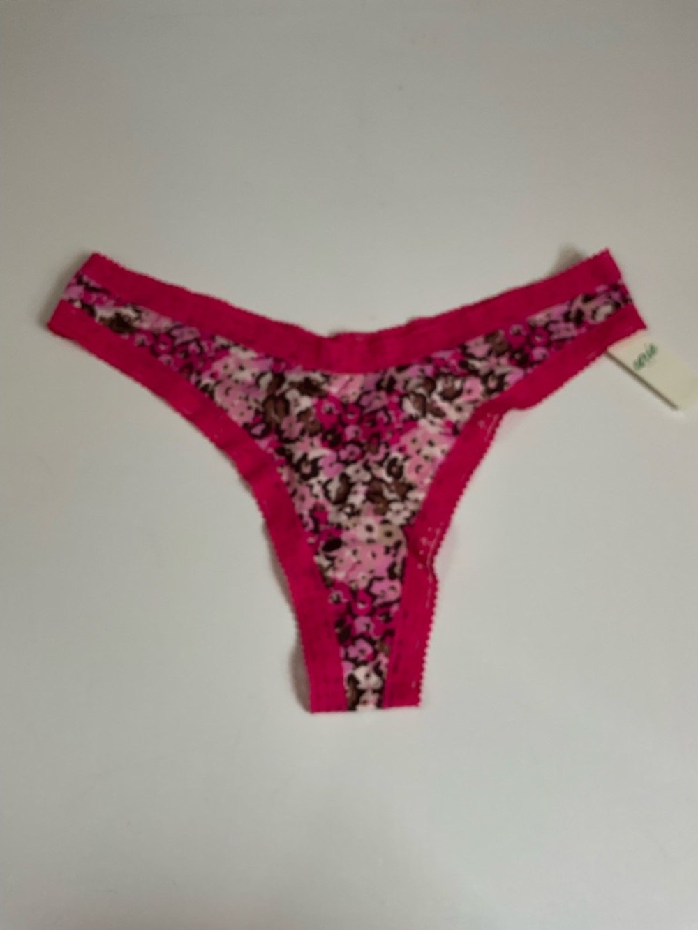 aerie Pink Floral Thong Underwear with Hot Pink Trim